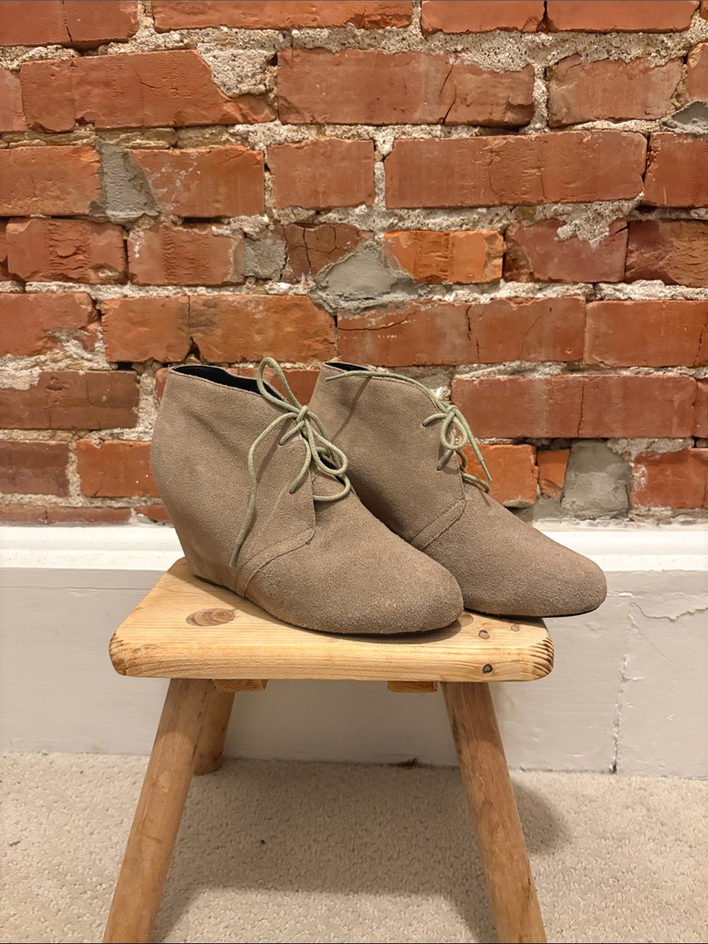 Suede Wedge Ankle Boots in Taupe